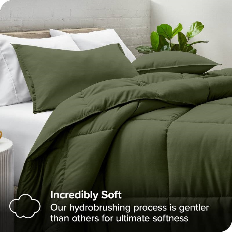 King/Cal King Wrinkle-Resistant Down Alternative Comforter Set in Olive Green FastFurnishings