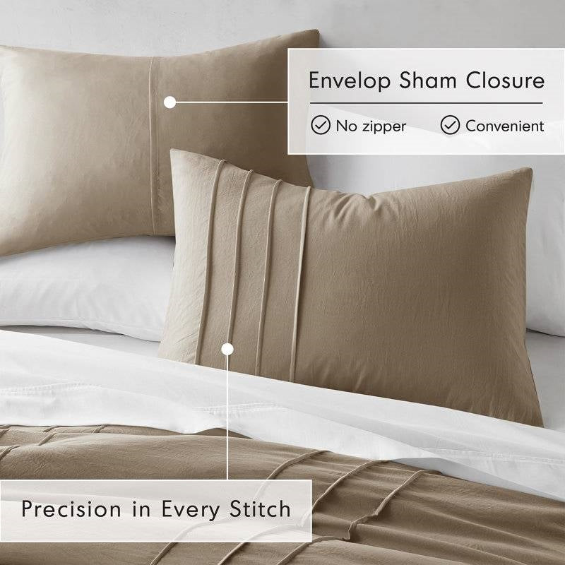 Twin/Twin XL Microfiber Pleated Soft Lightweight Comforter Set Tan Khaki-2