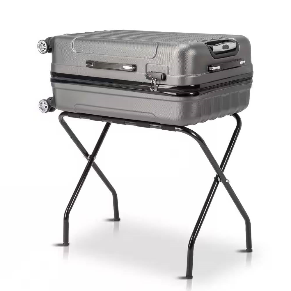 Sturdy Black Metal Foldable Luggage Rack FastFurnishings