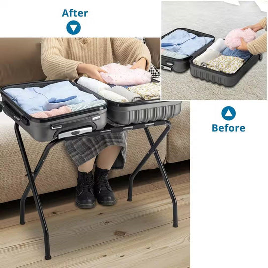 Sturdy Black Metal Foldable Luggage Rack FastFurnishings
