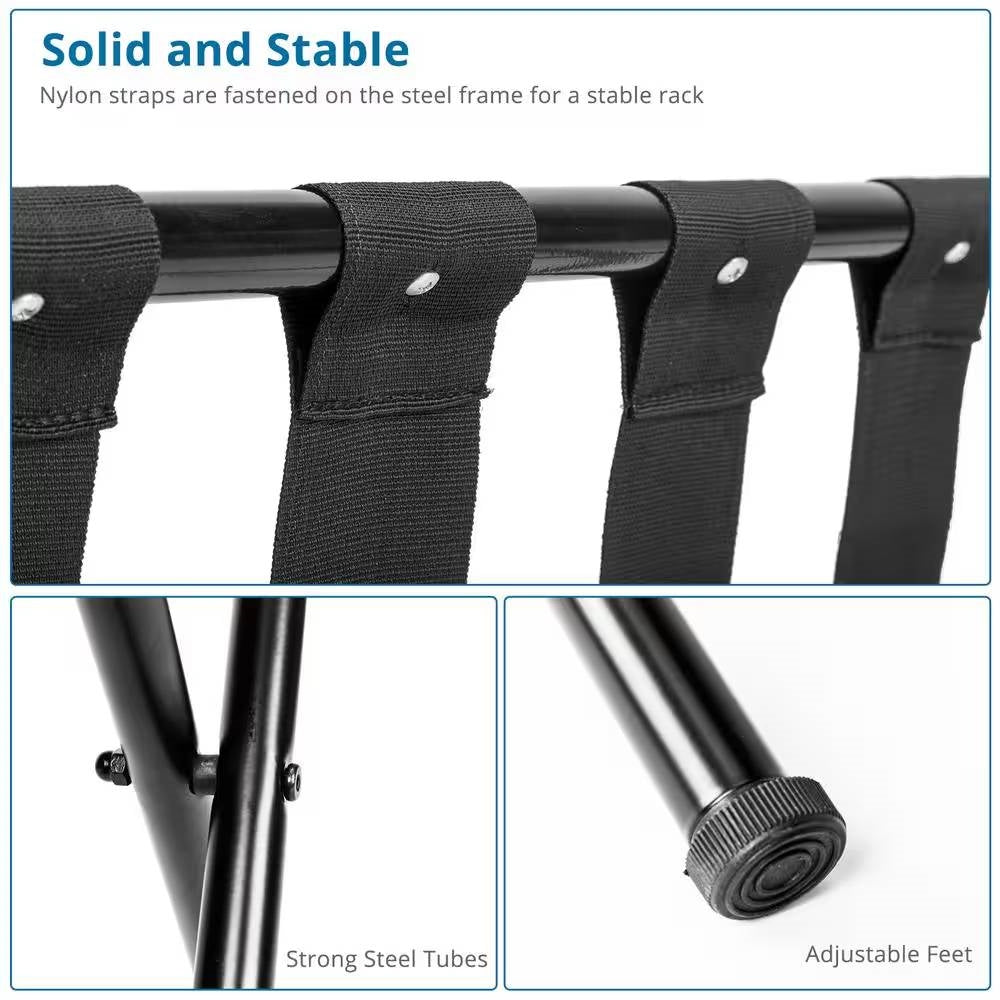Sturdy Black Metal Foldable Luggage Rack FastFurnishings