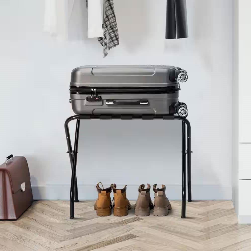 Sturdy Black Metal Foldable Luggage Rack FastFurnishings