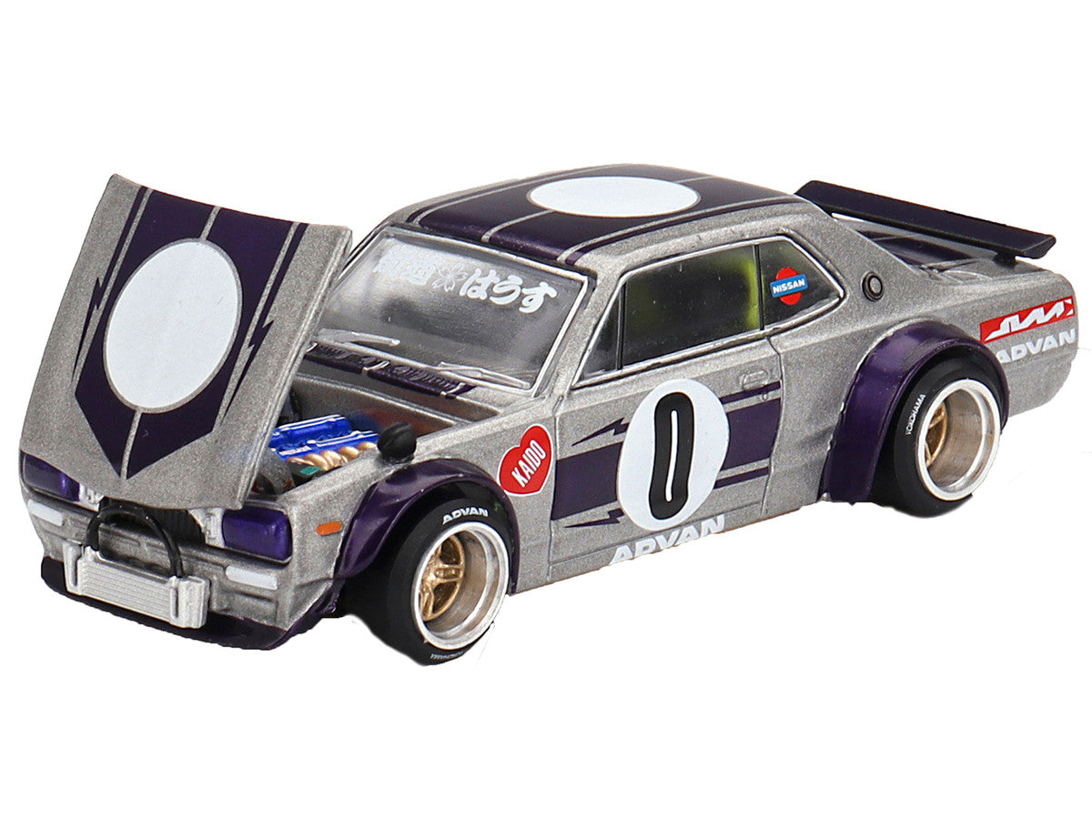 Nissan Skyline 2000GT-R (KPGC10) "Kaido Works V1" RHD (Right Hand Drive) #0 Silver Metallic with Purple Stripes (Designed by Jun Imai) "Kaido House" Special 1/64 Diecast Model Car by Mini GT Mini GT