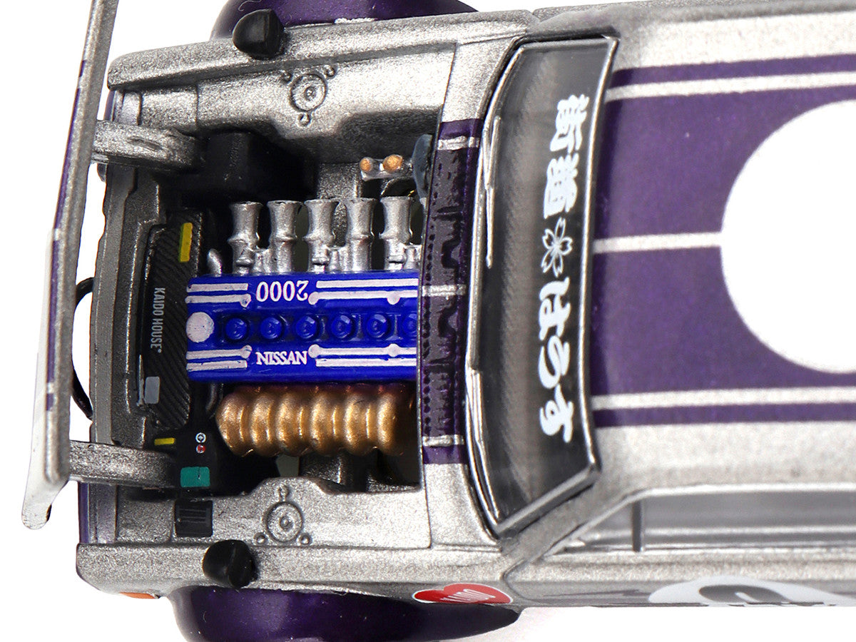 Nissan Skyline 2000GT-R (KPGC10) "Kaido Works V1" RHD (Right Hand Drive) #0 Silver Metallic with Purple Stripes (Designed by Jun Imai) "Kaido House" Special 1/64 Diecast Model Car by Mini GT Mini GT