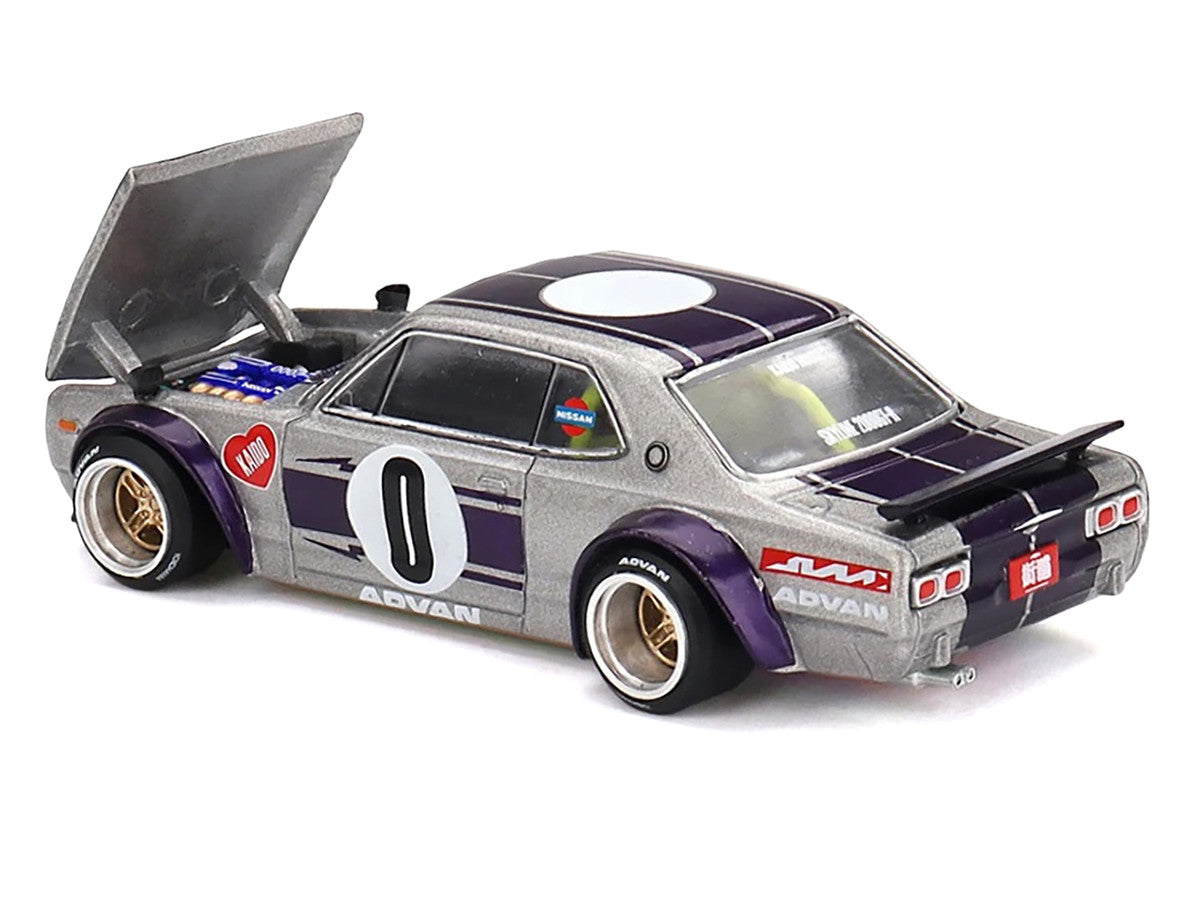 Nissan Skyline 2000GT-R (KPGC10) "Kaido Works V1" RHD (Right Hand Drive) #0 Silver Metallic with Purple Stripes (Designed by Jun Imai) "Kaido House" Special 1/64 Diecast Model Car by Mini GT Mini GT