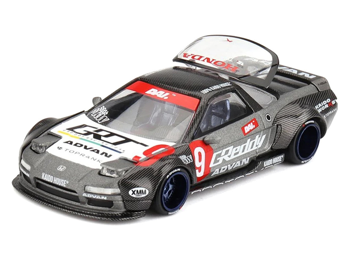 Honda NSX "Kaido Test Car Spec V1" #9 Gray Metallic with Carbon Top and Graphics (Designed by Jun Imai) "Kaido House" Special 1/64 Diecast Model Car by Mini GT-2