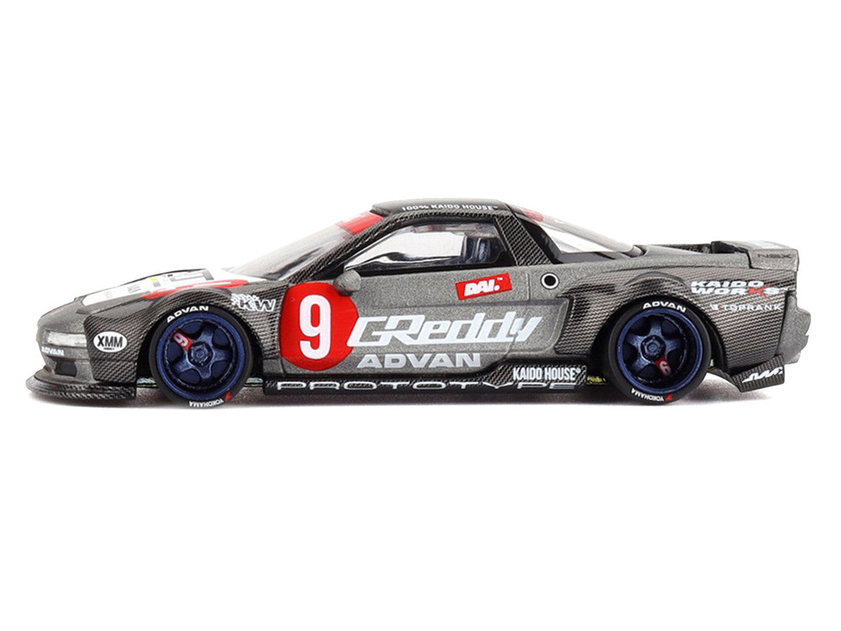 Honda NSX "Kaido Test Car Spec V1" #9 Gray Metallic with Carbon Top and Graphics (Designed by Jun Imai) "Kaido House" Special 1/64 Diecast Model Car by Mini GT-1