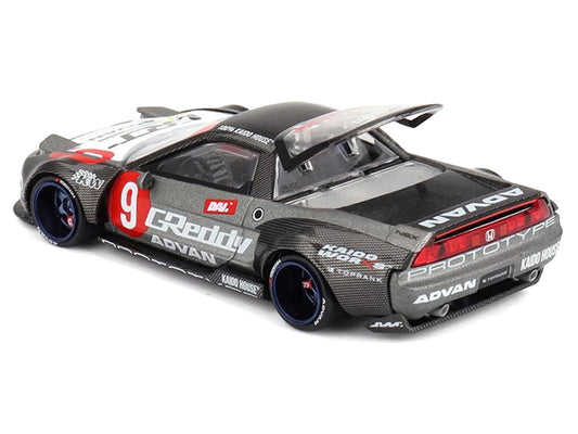 Honda NSX "Kaido Test Car Spec V1" #9 Gray Metallic with Carbon Top and Graphics (Designed by Jun Imai) "Kaido House" Special 1/64 Diecast Model Car by Mini GT-0