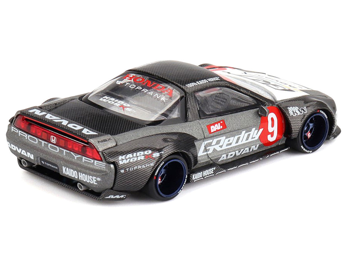 Honda NSX "Kaido Test Car Spec V1" #9 Gray Metallic with Carbon Top and Graphics (Designed by Jun Imai) "Kaido House" Special 1/64 Diecast Model Car by Mini GT-3