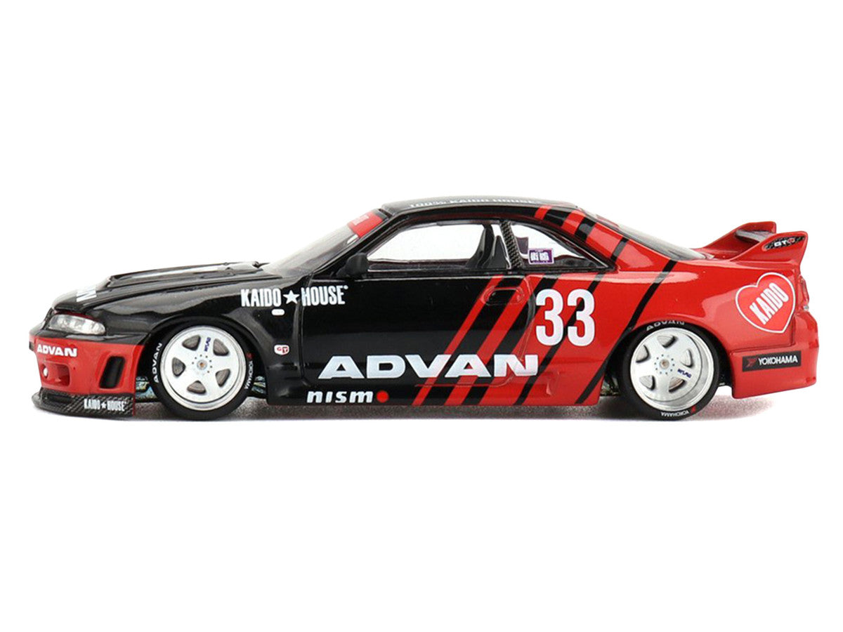 Nissan Skyline GT-R (R33) "Kaido Works" RHD (Right Hand Drive) #33 "ADVAN" Black and Red (Designed by Jun Imai) "Kaido House" Special 1/64 Diecast Model Car by Mini GT-3