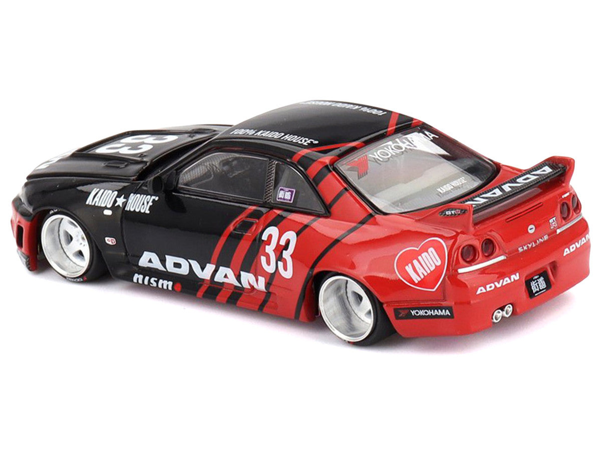 Nissan Skyline GT-R (R33) "Kaido Works" RHD (Right Hand Drive) #33 "ADVAN" Black and Red (Designed by Jun Imai) "Kaido House" Special 1/64 Diecast Model Car by Mini GT-1
