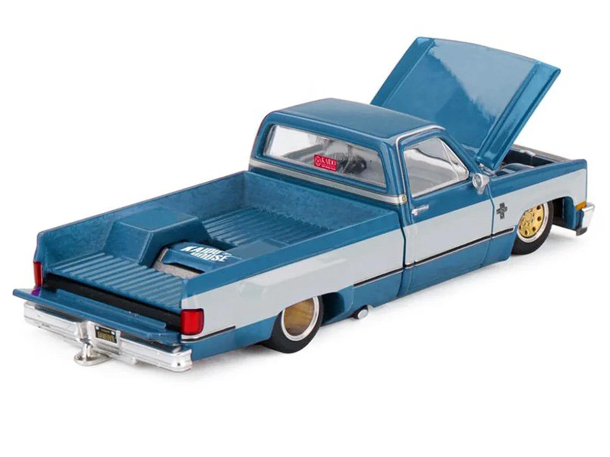 Chevrolet Silverado Dually Pickup Truck "Vintage Spec V1" Light Blue Metallic with White Sides and Interior (Designed by Jun Imai) "Kaido House" Special 1/64 Diecast Model Car by Mini GT Mini GT