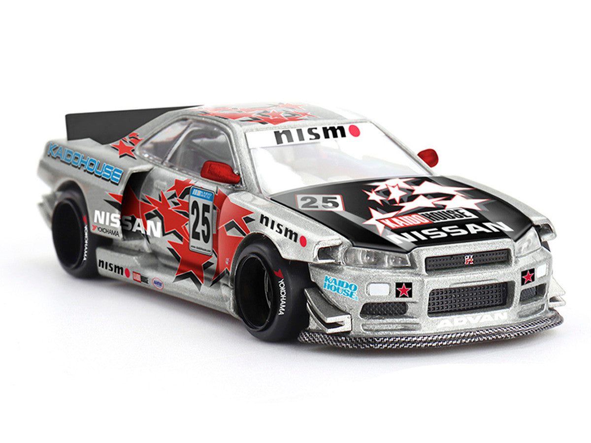 Nissan Skyline GT-R (R34) "Kaido Star Racing V1" RHD (Right Hand Drive) #25 Gray Metallic with Black Hood and Graphics (Designed by Jun Imai) "Kaido House" Special 1/64 Diecast Model Car by Mini GT Mini GT