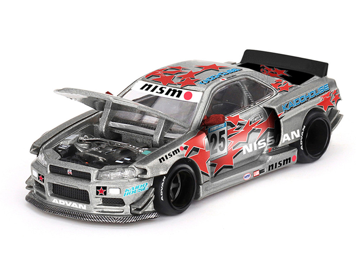 Nissan Skyline GT-R (R34) "Kaido Star Racing V1" RHD (Right Hand Drive) #25 Gray Metallic with Black Hood and Graphics (Designed by Jun Imai) "Kaido House" Special 1/64 Diecast Model Car by Mini GT Mini GT