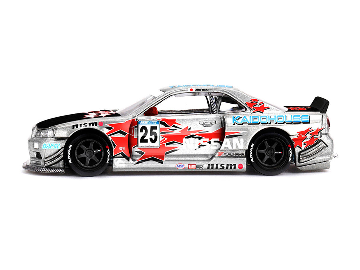 Nissan Skyline GT-R (R34) "Kaido Star Racing V1" RHD (Right Hand Drive) #25 Gray Metallic with Black Hood and Graphics (Designed by Jun Imai) "Kaido House" Special 1/64 Diecast Model Car by Mini GT Mini GT