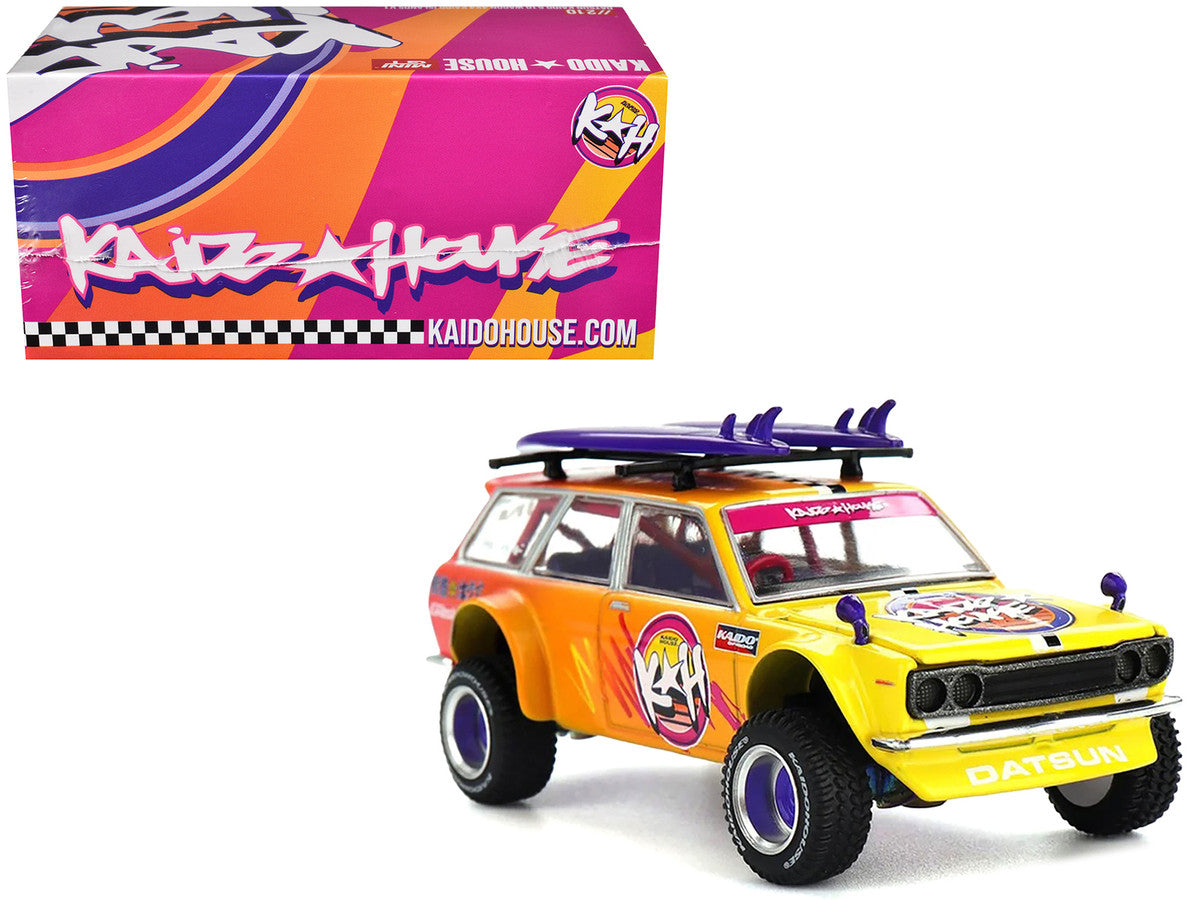 Datsun Kaido 510 Wagon 4x4 RHD (Right Hand Drive) "Kaido Islands V1" Yellow to Red Gradient with Surfboards (Designed by Jun Imai) "Kaido House" Special 1/64 Diecast Model Car by Mini GT Mini GT