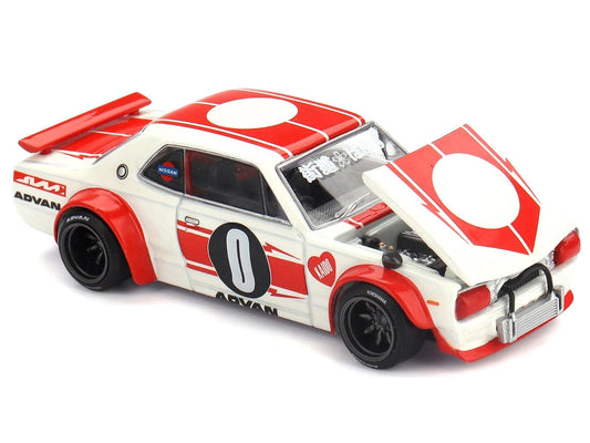 Nissan Skyline 2000GT-R (KPGC10) "Kaido Works V2" RHD (Right Hand Drive) White with Red Stripes (Designed by Jun Imai) "Kaido House" Special 1/64 Diecast Model Car by Mini GT Mini GT