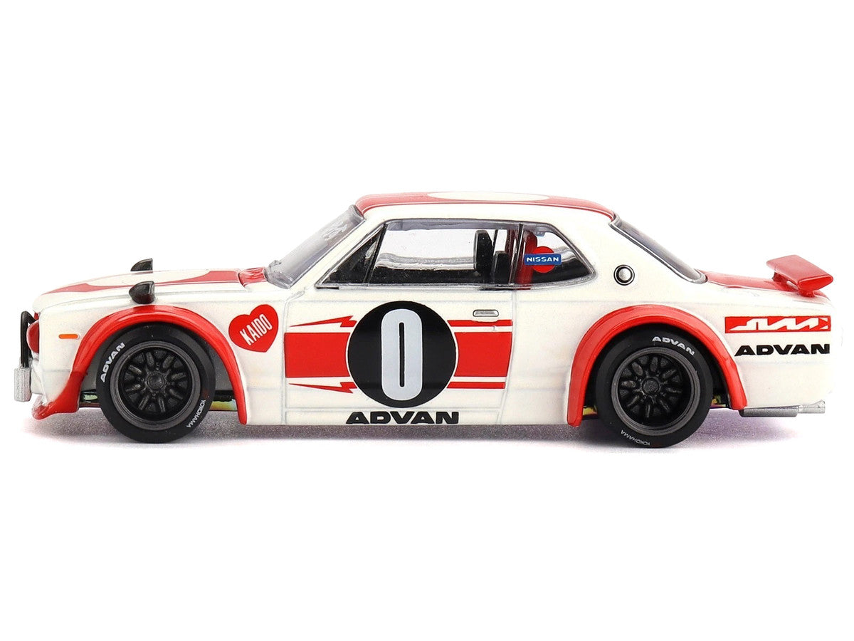 Nissan Skyline 2000GT-R (KPGC10) "Kaido Works V2" RHD (Right Hand Drive) White with Red Stripes (Designed by Jun Imai) "Kaido House" Special 1/64 Diecast Model Car by Mini GT Mini GT