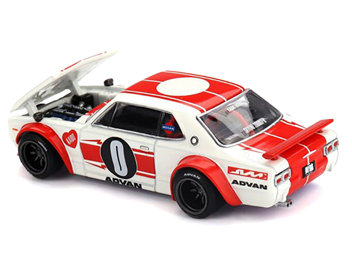 Nissan Skyline 2000GT-R (KPGC10) "Kaido Works V2" RHD (Right Hand Drive) White with Red Stripes (Designed by Jun Imai) "Kaido House" Special 1/64 Diecast Model Car by Mini GT Mini GT