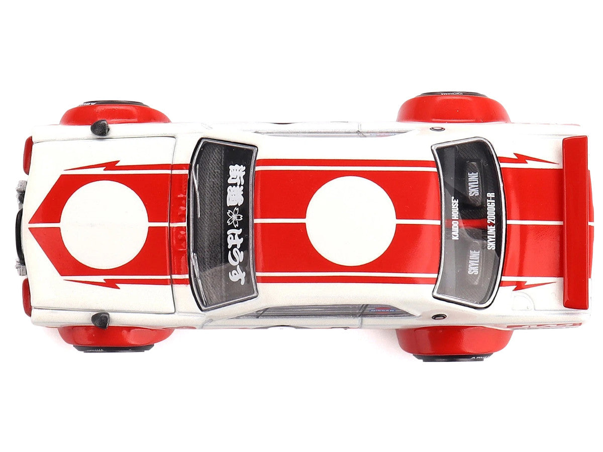 Nissan Skyline 2000GT-R (KPGC10) "Kaido Works V2" RHD (Right Hand Drive) White with Red Stripes (Designed by Jun Imai) "Kaido House" Special 1/64 Diecast Model Car by Mini GT Mini GT