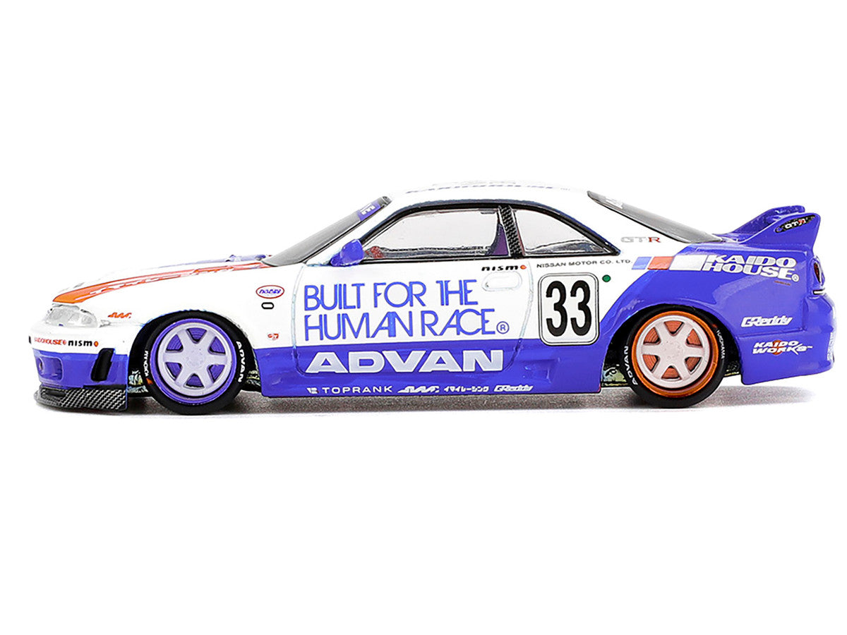 Nissan Skyline GT-R (R33) RHD (Right Hand Drive) #33 "BFTHR V1" Blue and White with Graphics (Designed by Jun Imai) "Kaido House" Special 1/64 Diecast Model Car by Mini GT Mini GT