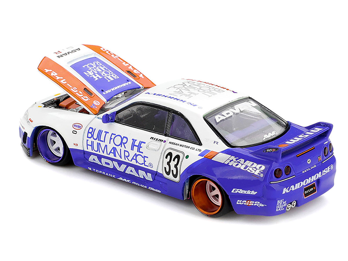 Nissan Skyline GT-R (R33) RHD (Right Hand Drive) #33 "BFTHR V1" Blue and White with Graphics (Designed by Jun Imai) "Kaido House" Special 1/64 Diecast Model Car by Mini GT Mini GT
