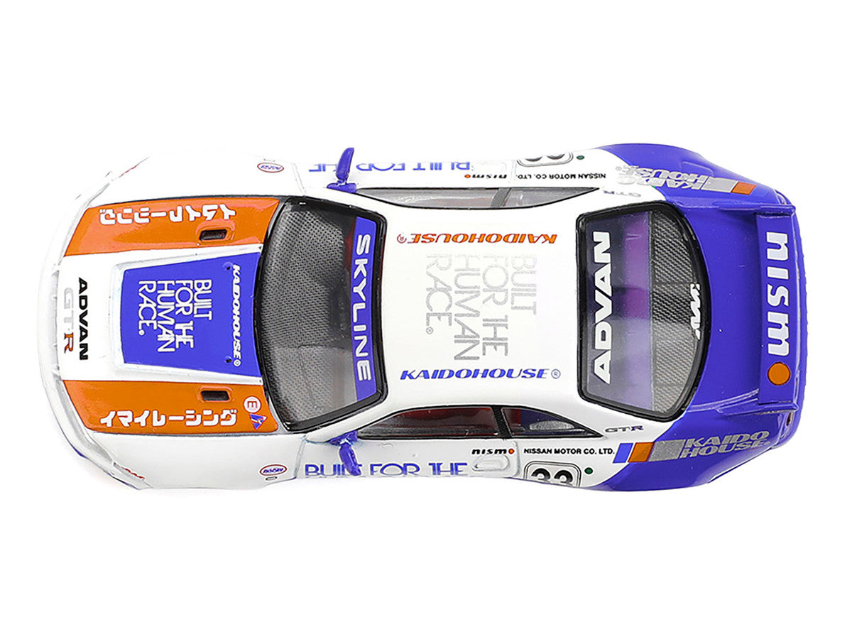 Nissan Skyline GT-R (R33) RHD (Right Hand Drive) #33 "BFTHR V1" Blue and White with Graphics (Designed by Jun Imai) "Kaido House" Special 1/64 Diecast Model Car by Mini GT Mini GT
