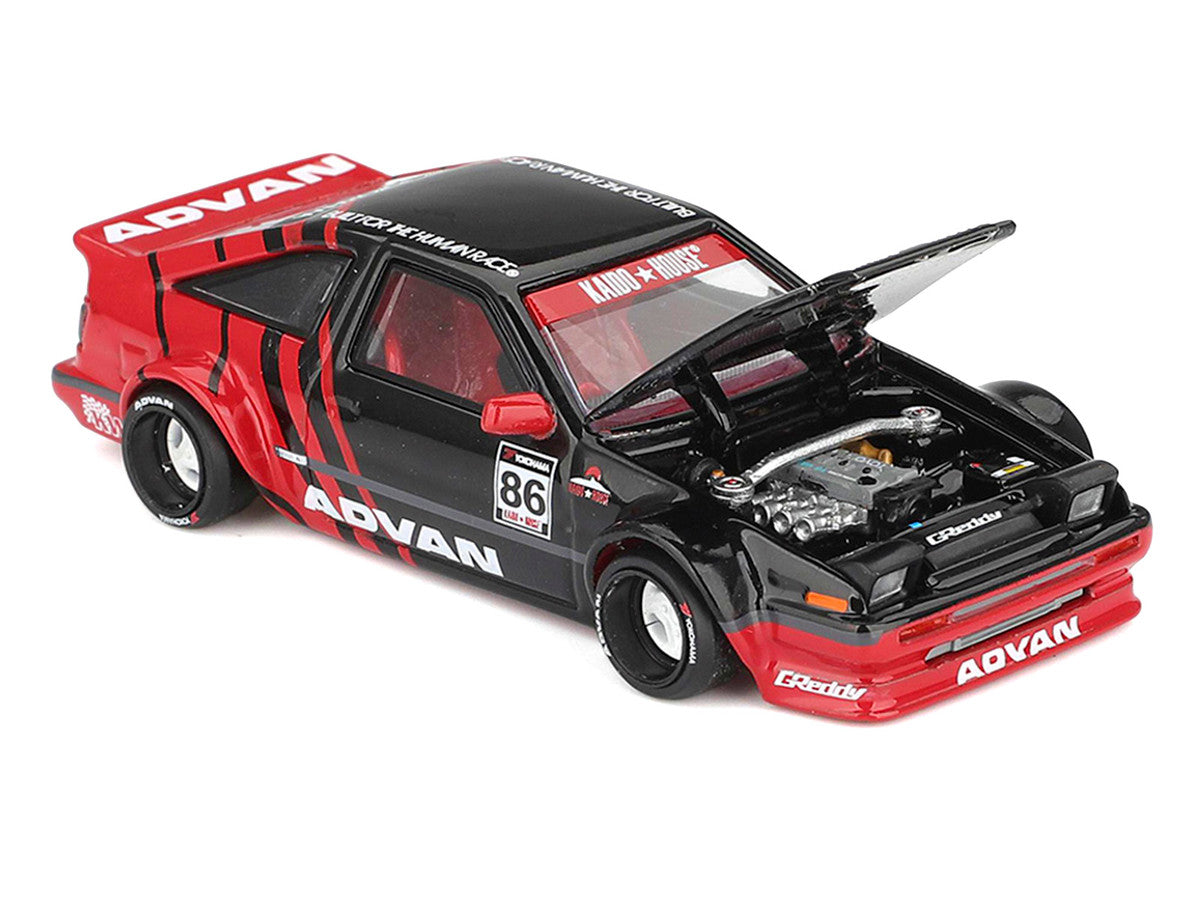Toyota AE86 Sprinter Trueno RHD (Right Hand Drive) #86 "Kaido ADVAN" Black and Red (Designed by Jun Imai) "Kaido House" Special 1/64 Diecast Model Car by Mini GT Mini GT