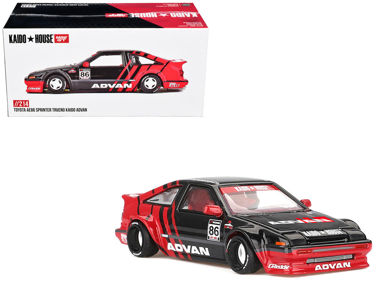 Toyota AE86 Sprinter Trueno RHD (Right Hand Drive) #86 "Kaido ADVAN" Black and Red (Designed by Jun Imai) "Kaido House" Special 1/64 Diecast Model Car by Mini GT Mini GT