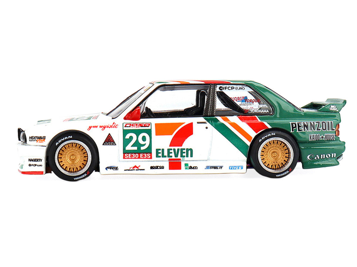 BMW M3 "Kaido Works Larry Chen V1" #29 "7-Eleven" White and Green with Graphics (Designed by Jun Imai) "Kaido House" Special 1/64 Diecast Model Car by Mini GT Mini GT
