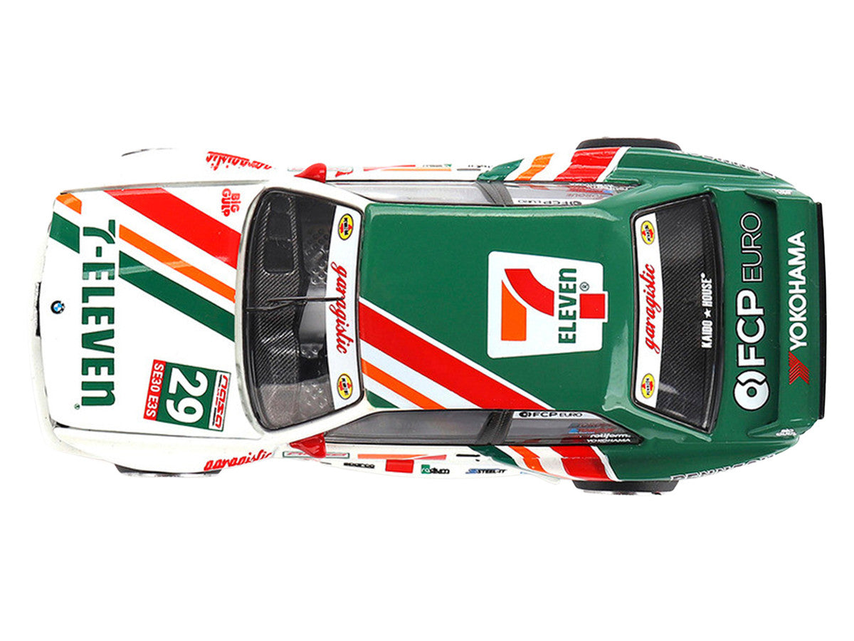 BMW M3 "Kaido Works Larry Chen V1" #29 "7-Eleven" White and Green with Graphics (Designed by Jun Imai) "Kaido House" Special 1/64 Diecast Model Car by Mini GT Mini GT