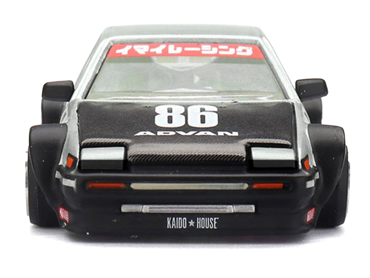 Toyota AE86 Sprinter Trueno RHD (Right Hand Drive) #86 "Kaido Street V2" Silver Metallic and Black with Carbon Hood and Graphics (Designed by Jun Imai) "Kaido House" 1/64 Die Cast Model Car by Mini GT Mini GT