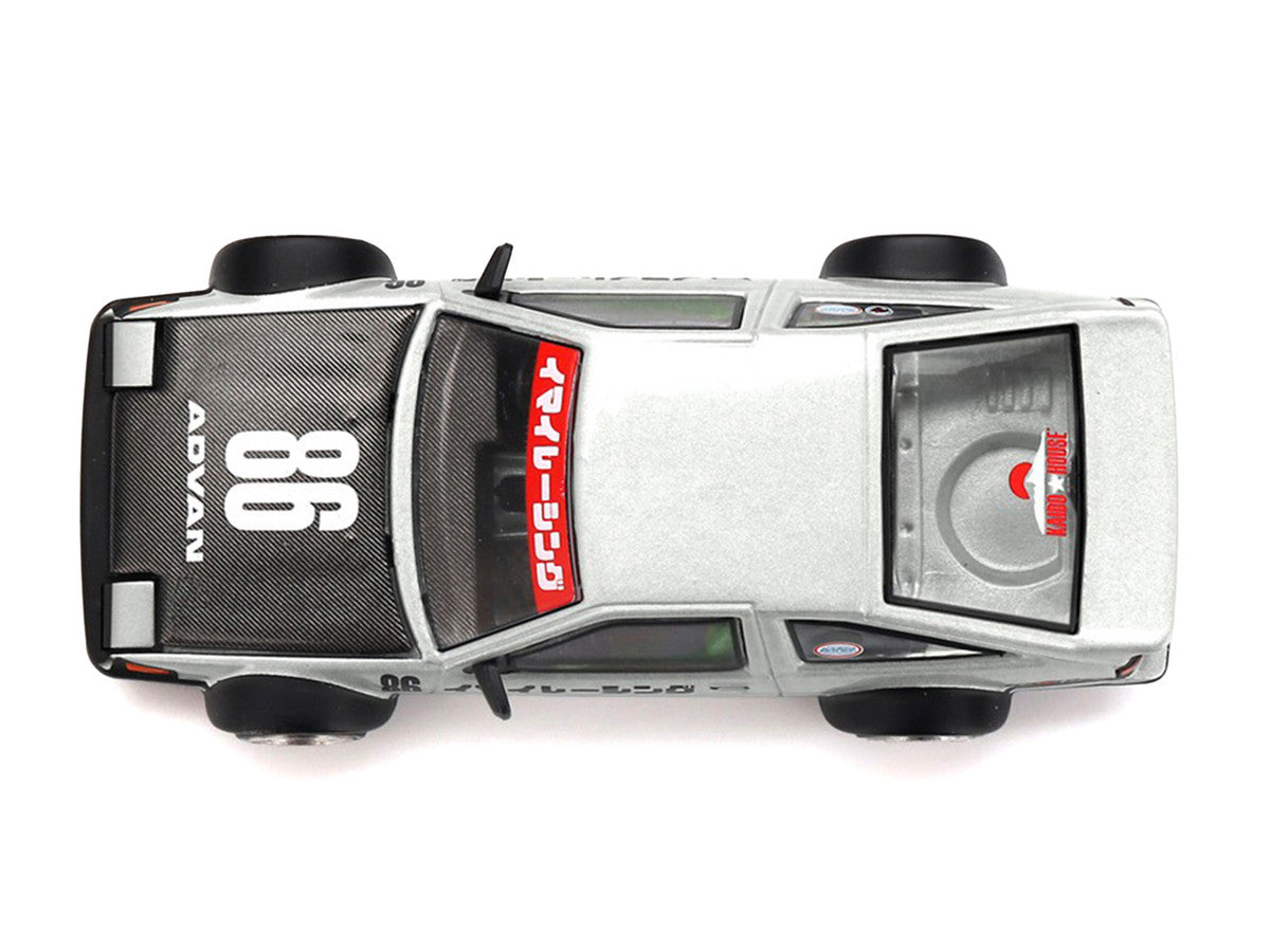 Toyota AE86 Sprinter Trueno RHD (Right Hand Drive) #86 "Kaido Street V2" Silver Metallic and Black with Carbon Hood and Graphics (Designed by Jun Imai) "Kaido House" 1/64 Die Cast Model Car by Mini GT Mini GT