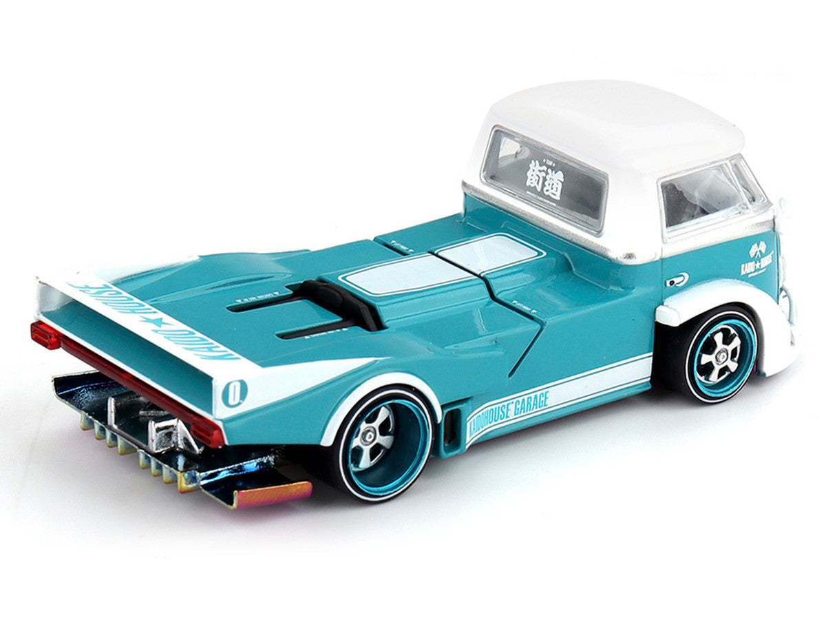 Volkswagen T1 "Kaido Works V1" Truck Turquoise with White Top and Stripes (Designed by Jun Imai) "Kaido House" Special 1/64 Diecast Model Car by Mini GT Mini GT