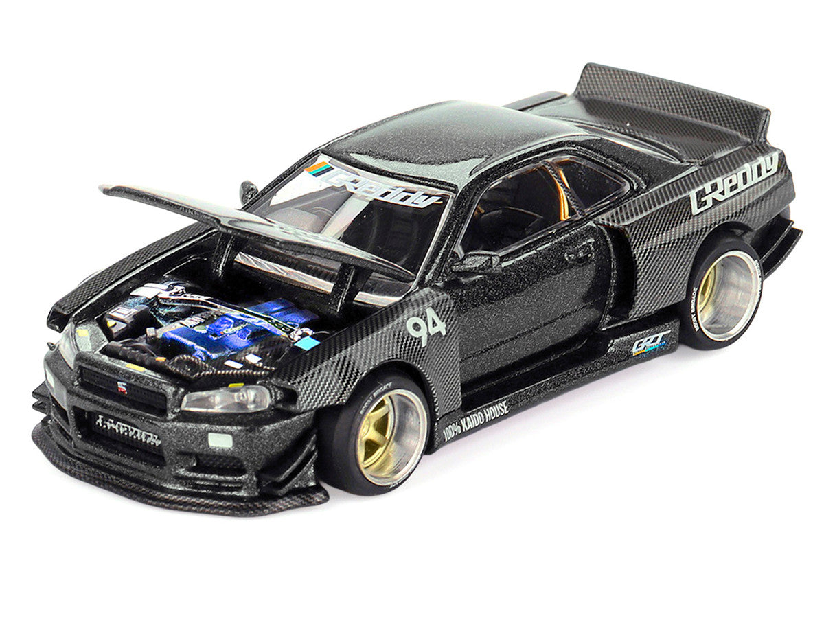 Nissan Skyline GT-R (R34) RHD (Right Hand Drive) #94 "Kaido Works GReddy V2" Carbon Fiber and Dark Gray Metallic (Designed by Jun Imai) "Kaido House" Special 1/64 Diecast Model Car by Mini GT Mini GT