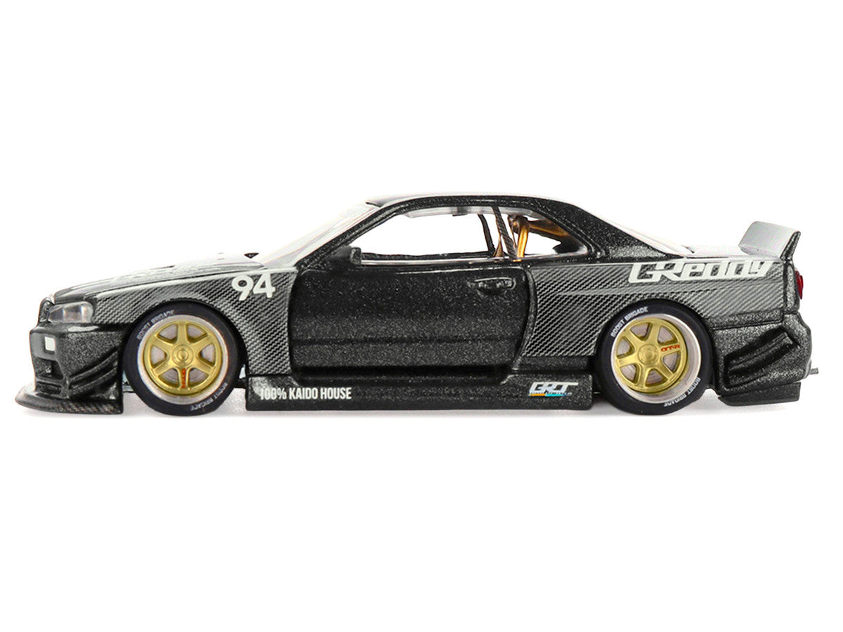 Nissan Skyline GT-R (R34) RHD (Right Hand Drive) #94 "Kaido Works GReddy V2" Carbon Fiber and Dark Gray Metallic (Designed by Jun Imai) "Kaido House" Special 1/64 Diecast Model Car by Mini GT Mini GT