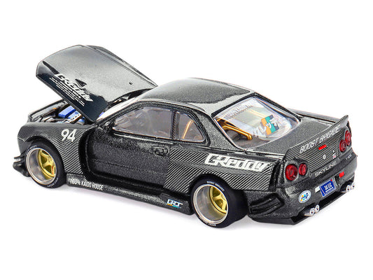 Nissan Skyline GT-R (R34) RHD (Right Hand Drive) #94 "Kaido Works GReddy V2" Carbon Fiber and Dark Gray Metallic (Designed by Jun Imai) "Kaido House" Special 1/64 Diecast Model Car by Mini GT Mini GT