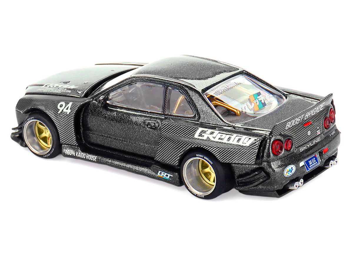 Nissan Skyline GT-R (R34) RHD (Right Hand Drive) #94 "Kaido Works GReddy V2" Carbon Fiber and Dark Gray Metallic (Designed by Jun Imai) "Kaido House" Special 1/64 Diecast Model Car by Mini GT Mini GT