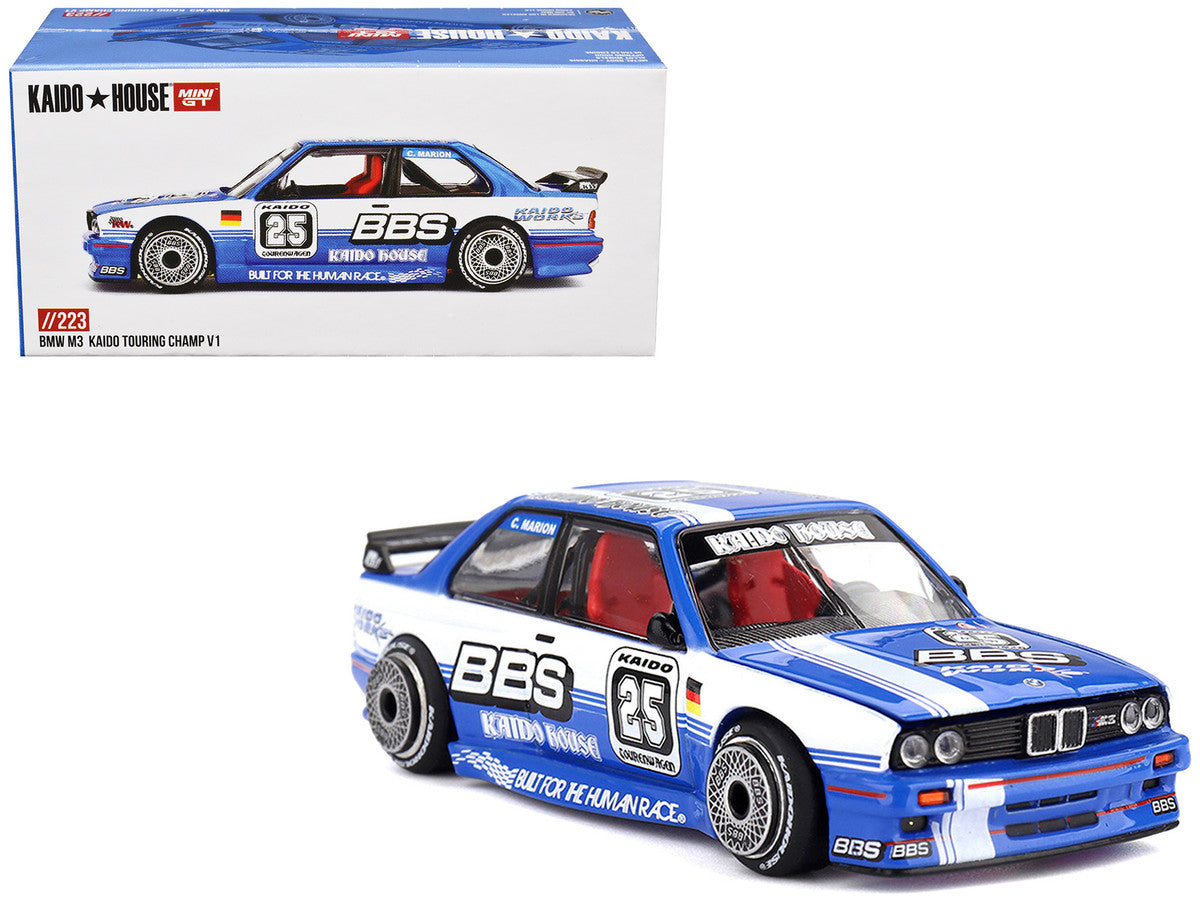 BMW M3 "Kaido Touring Champ V1" #25 Blue with White Stripes (Designed by Jun Imai) "Kaido House" Special 1/64 Diecast Model Car by Mini GT Mini GT