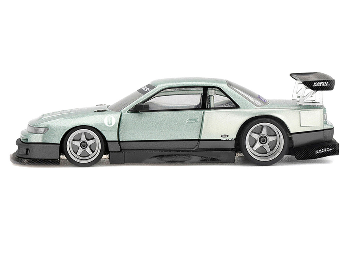 Nissan Silvia S13-R "Kaido Works V1" RHD (Designed by Jun Imai) Light Green Metallic "Kaido House" Special 1/64 Diecast Model Car by Mini GT Mini GT