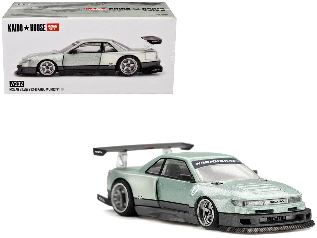 Nissan Silvia S13-R "Kaido Works V1" RHD (Designed by Jun Imai) Light Green Metallic "Kaido House" Special 1/64 Diecast Model Car by Mini GT Mini GT