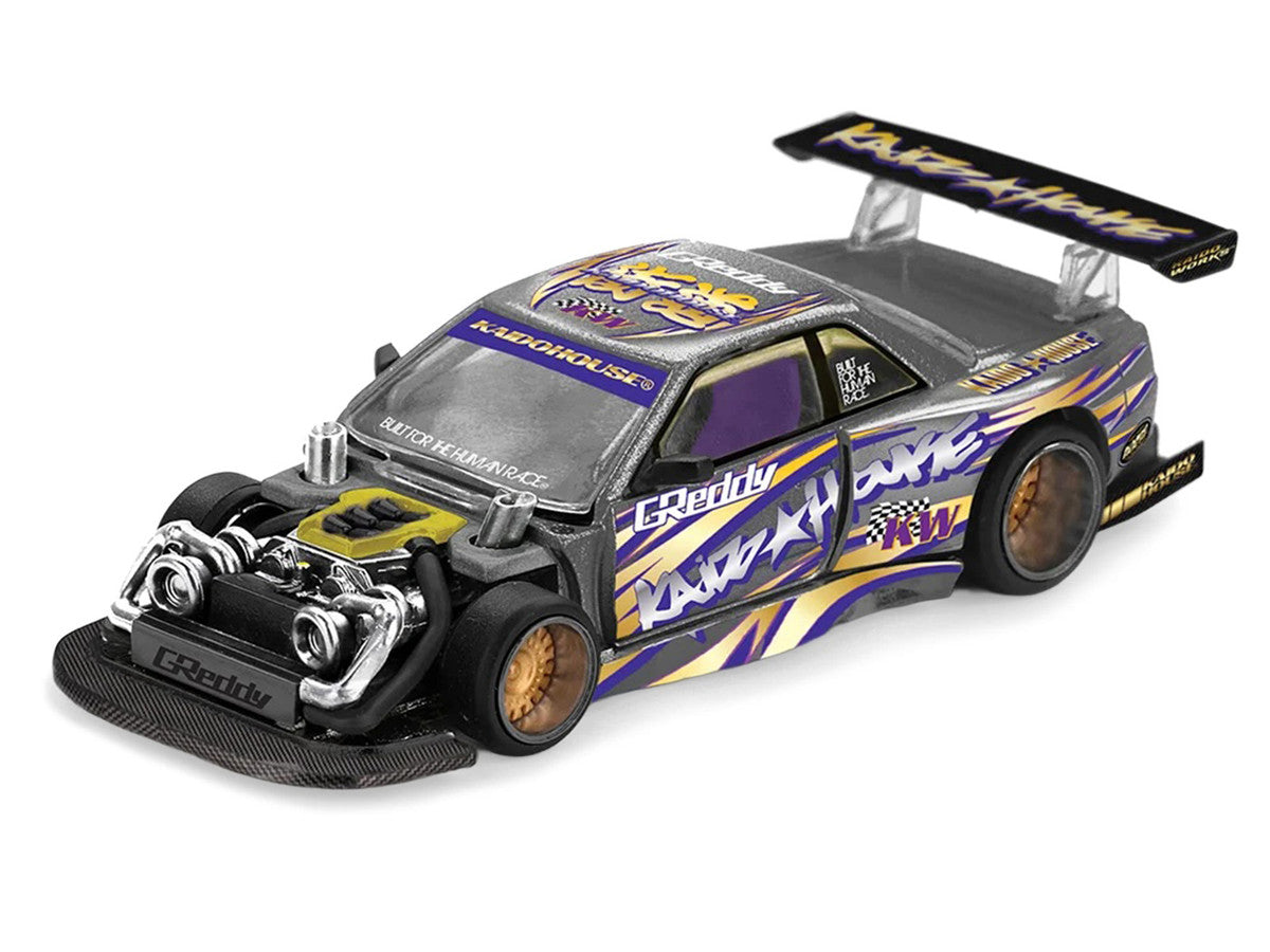 Nissan Silvia S13-R "Kaido Drift V1" RHD (Designed by Jun Imai) Gray Metallic with Graphics "Kaido House" Special 1/64 Diecast Model Car by Mini GT Mini GT