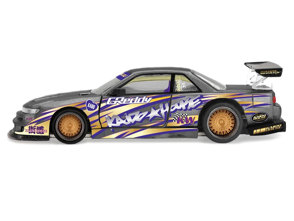 Nissan Silvia S13-R "Kaido Drift V1" RHD (Designed by Jun Imai) Gray Metallic with Graphics "Kaido House" Special 1/64 Diecast Model Car by Mini GT Mini GT