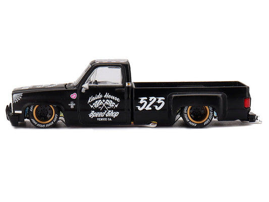 Chevrolet Silverado Dually Pickup Truck "Hot Rod V1" Matt Black with Checkered Top and Graphics (Designed by Jun Imai) "Kaido House" Special 1/64 Diecast Model Car by Mini GT Mini GT
