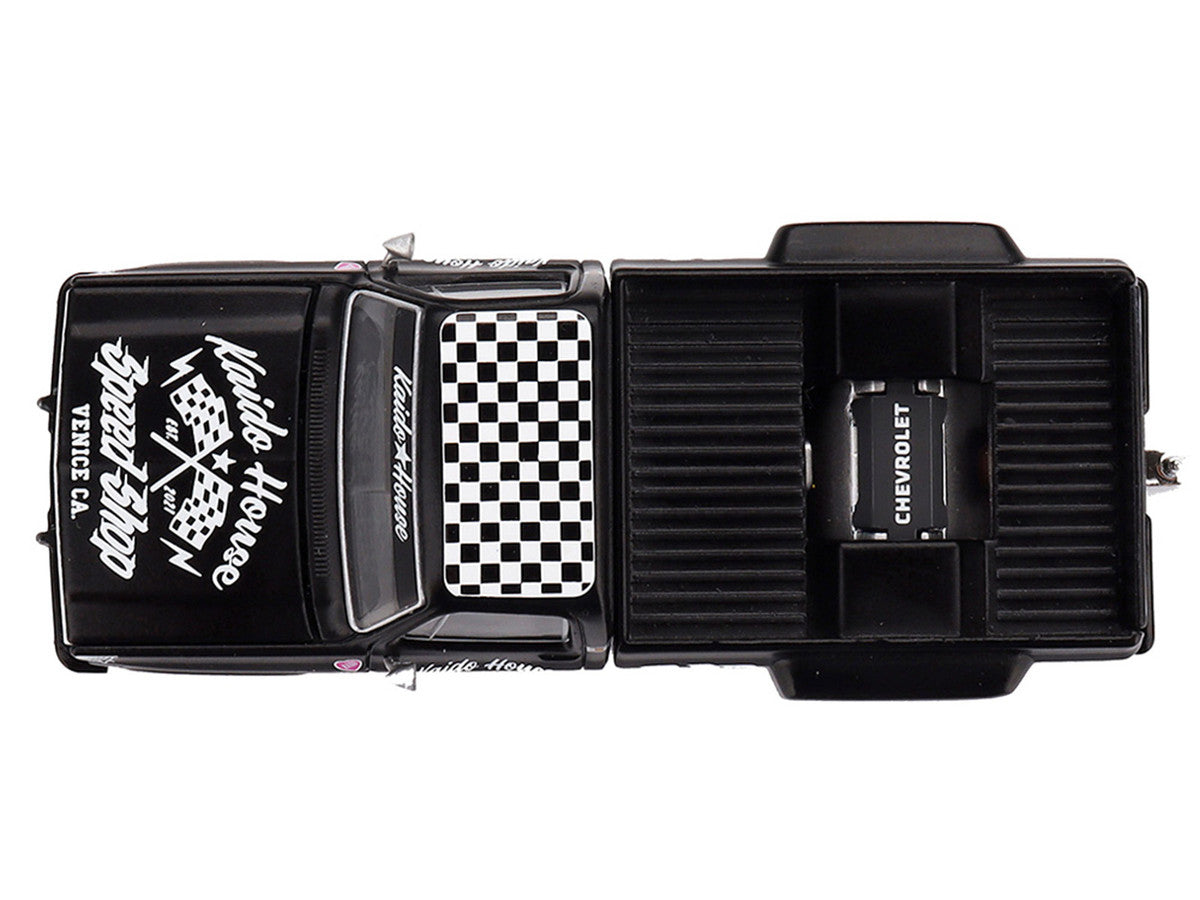 Chevrolet Silverado Dually Pickup Truck "Hot Rod V1" Matt Black with Checkered Top and Graphics (Designed by Jun Imai) "Kaido House" Special 1/64 Diecast Model Car by Mini GT Mini GT