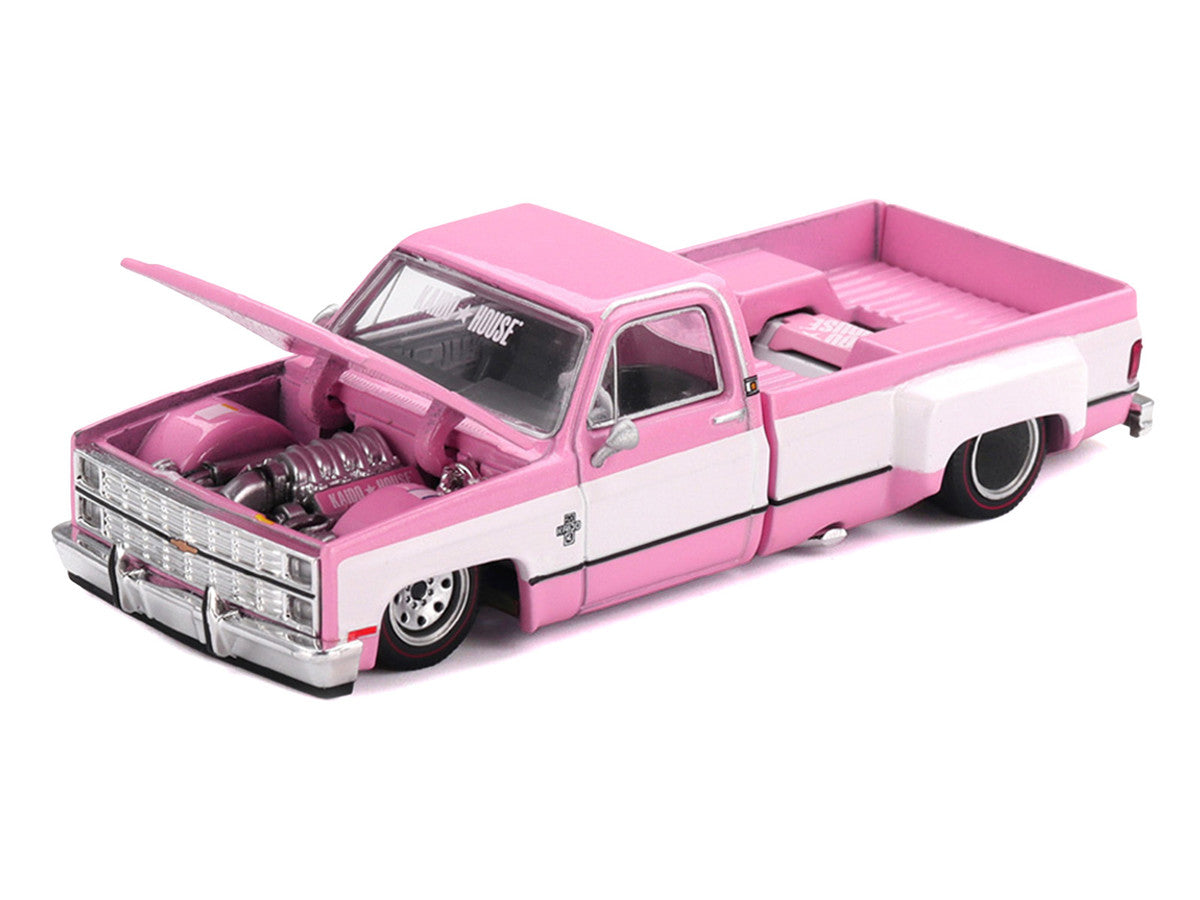 Chevrolet Silverado Dually Pickup Truck "Vintage Spec V2" Pink with White Sides (Designed by Jun Imai) "Kaido House" Special 1/64 Diecast Model Car by Mini GT Mini GT