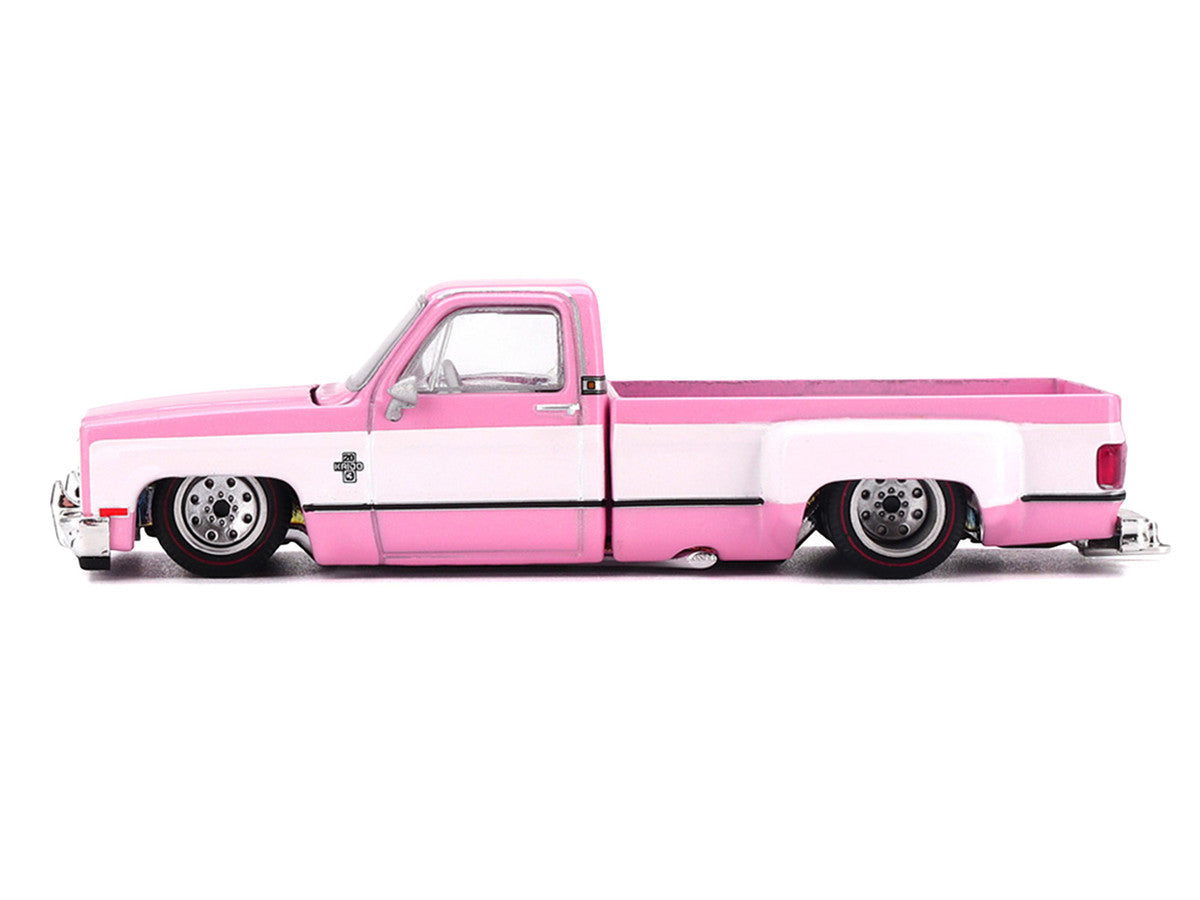 Chevrolet Silverado Dually Pickup Truck "Vintage Spec V2" Pink with White Sides (Designed by Jun Imai) "Kaido House" Special 1/64 Diecast Model Car by Mini GT Mini GT