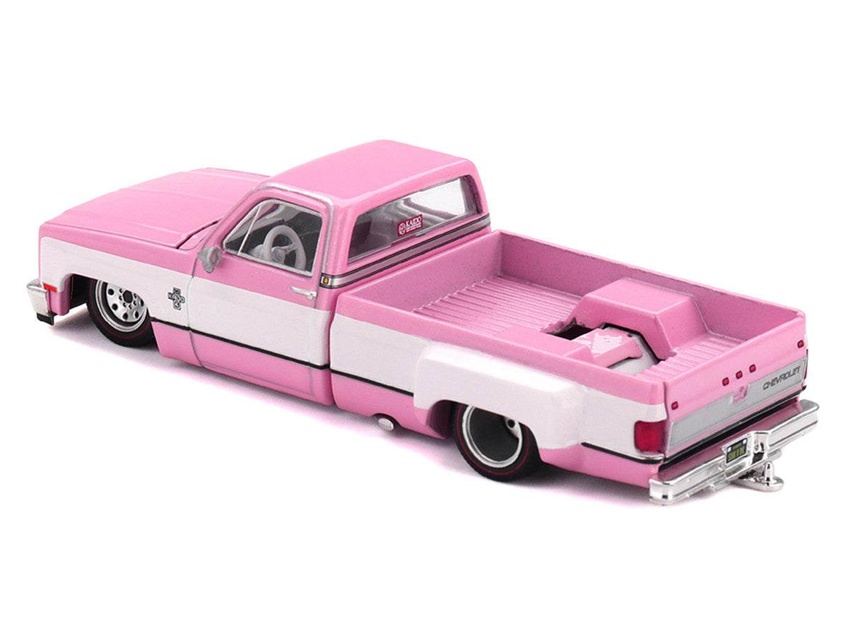Chevrolet Silverado Dually Pickup Truck "Vintage Spec V2" Pink with White Sides (Designed by Jun Imai) "Kaido House" Special 1/64 Diecast Model Car by Mini GT Mini GT