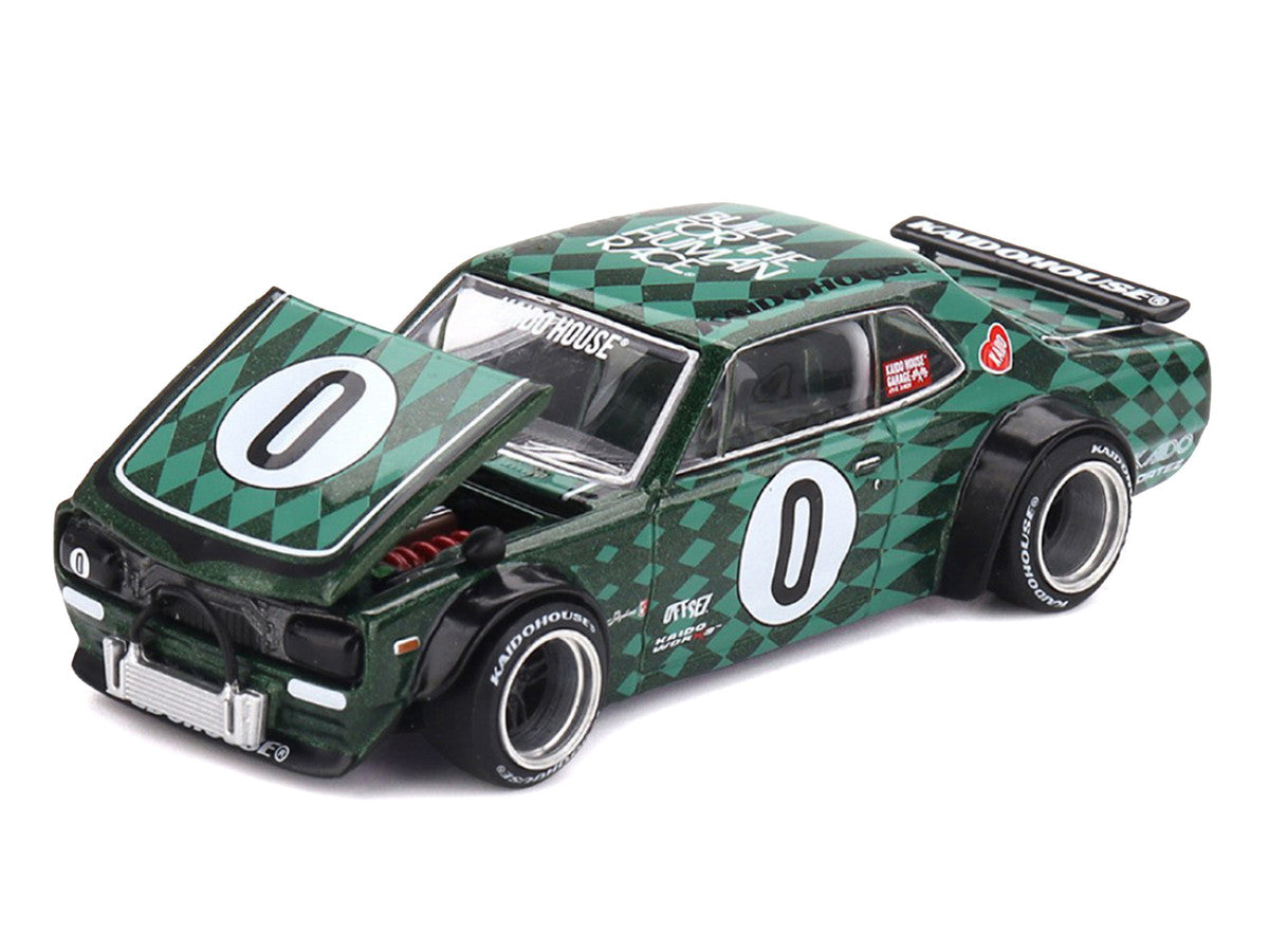 Nissan Skyline 2000GT-R (KPGC10) RHD (Right Hand Drive) #0 "Cortez V1" Green with Graphics (Designed by Jun Imai) "Kaido House" Special 1/64 Diecast Model Car by Mini GT Mini GT