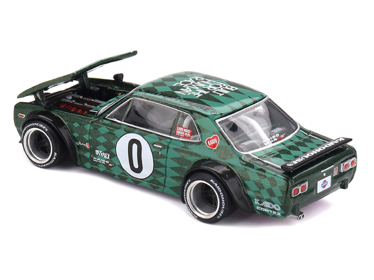 Nissan Skyline 2000GT-R (KPGC10) RHD (Right Hand Drive) #0 "Cortez V1" Green with Graphics (Designed by Jun Imai) "Kaido House" Special 1/64 Diecast Model Car by Mini GT Mini GT